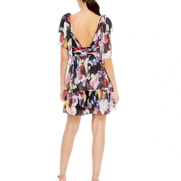 IEENA for Mac Duggal NWT #55837 Floral Bow Strap V-Neck Mini Dress Size 2 - Picture 3 of 14